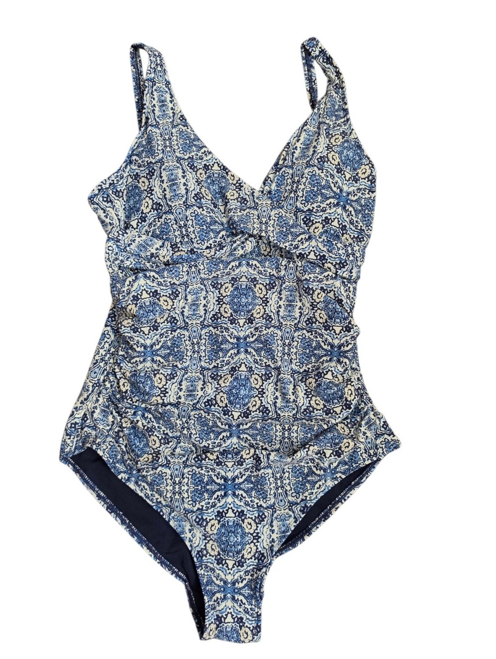 Nip Tuck Blue White Twist Front  Multi Fit Cup One Piece Swimsuit Size 8